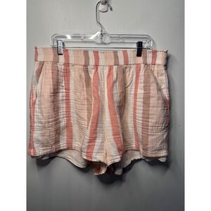 Black Tape Womens 2X Pink Striped Gauze Shorts Elastic Waist Lined Casual Boho